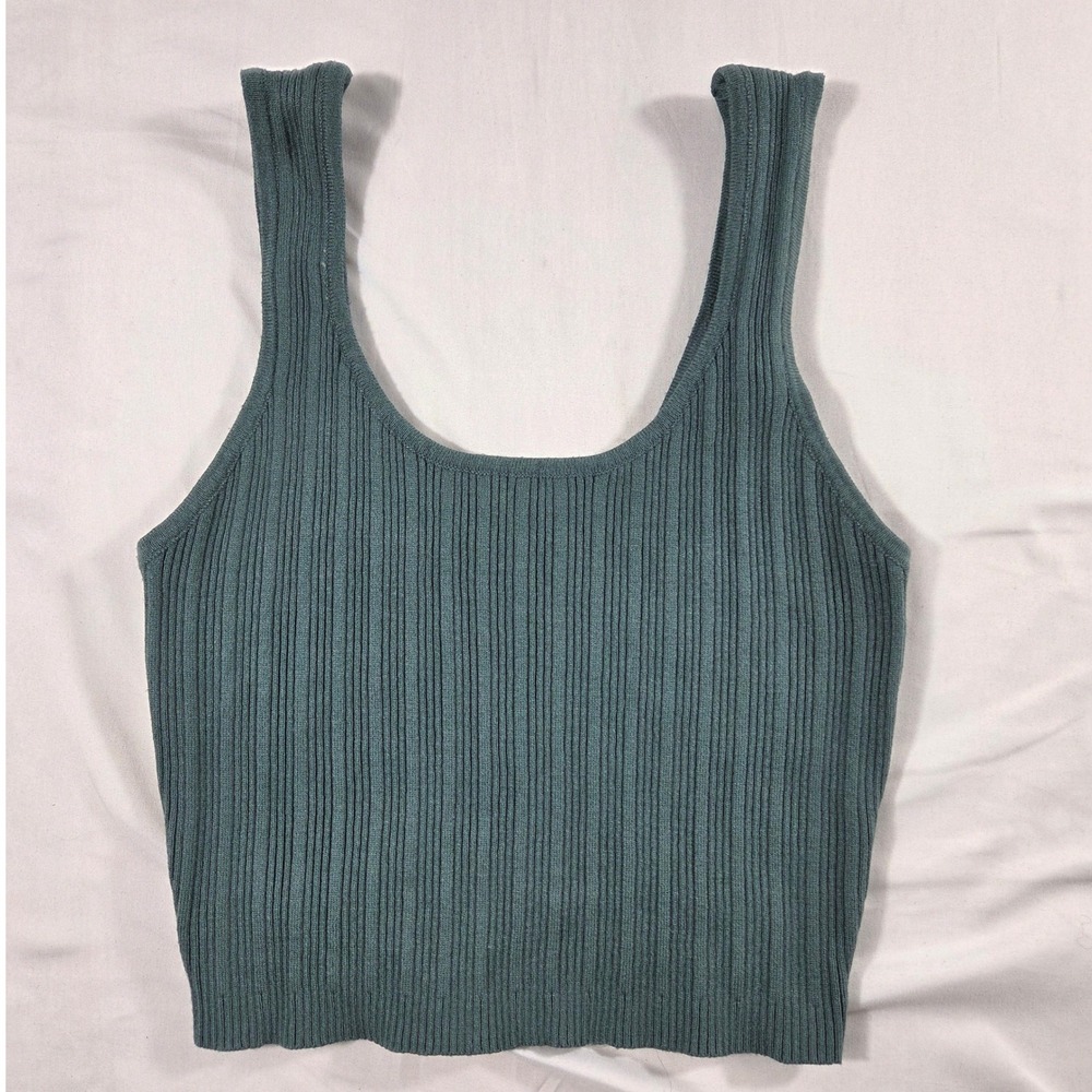 Forever 21 Womens Ribbed Knit Scoop Neck Tank Top Teal Blue Size Medium